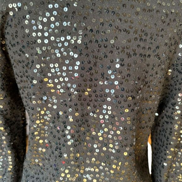 Talbots Black Sequin Sweater V Neck 3/4 Sleeve Silk Cashmere Blend Womens Small - Picture 5 of 11